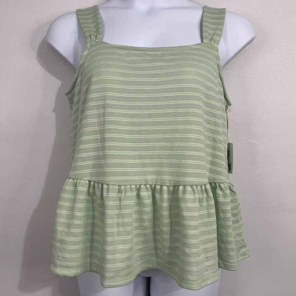 a.n.a Women's Size XXLarge Mint Green Striped Polyester Round Neck Regular